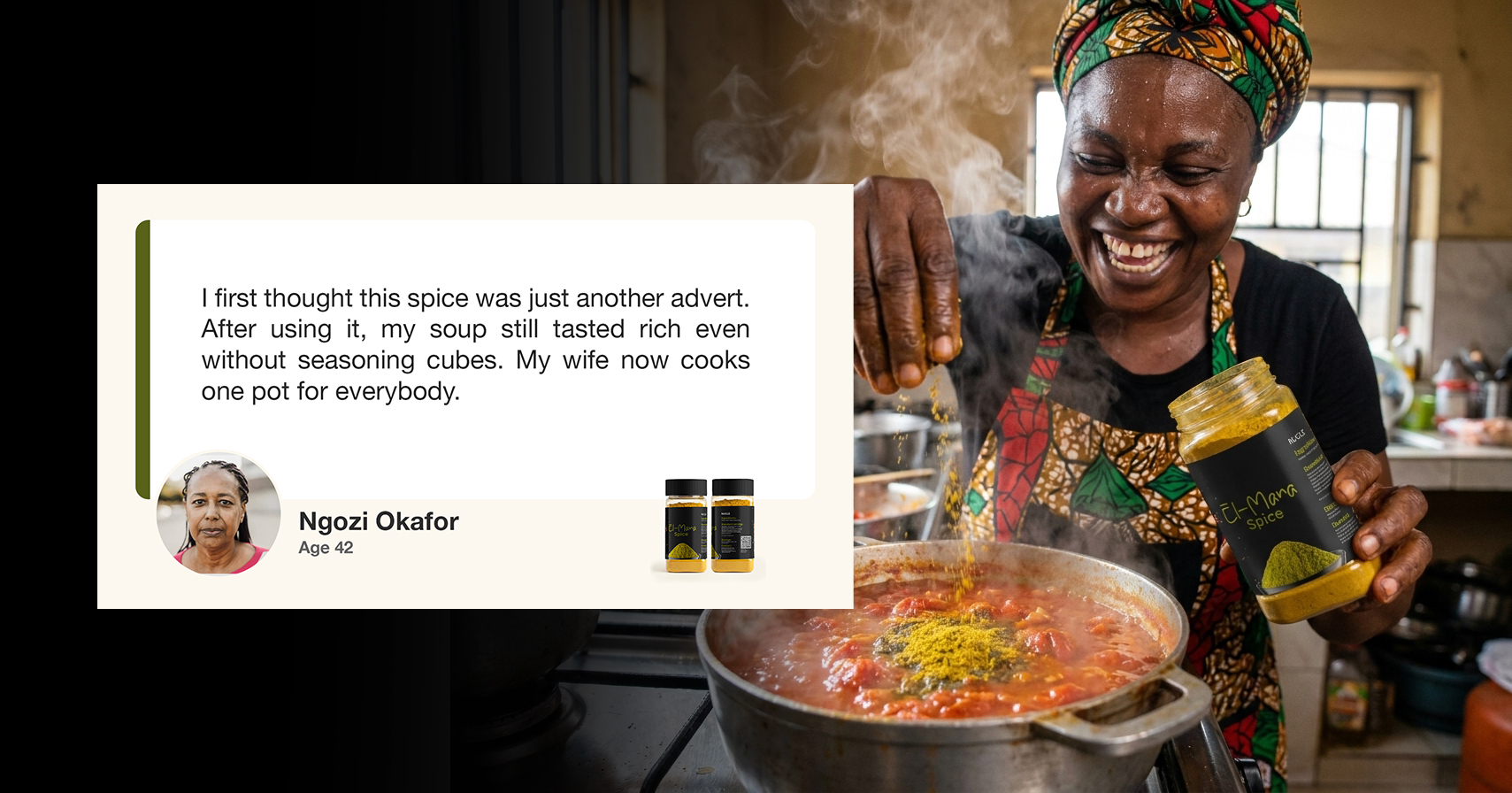 Customer cooking with Elmana Spice video testimonial