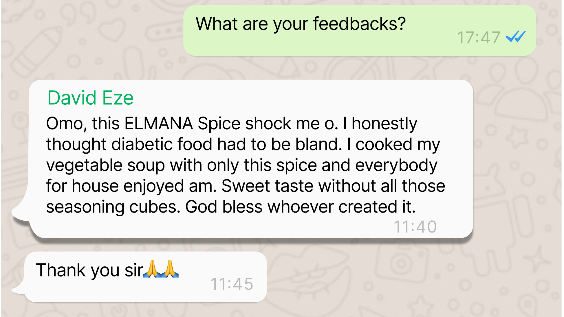 Customer WhatsApp testimonial screenshot