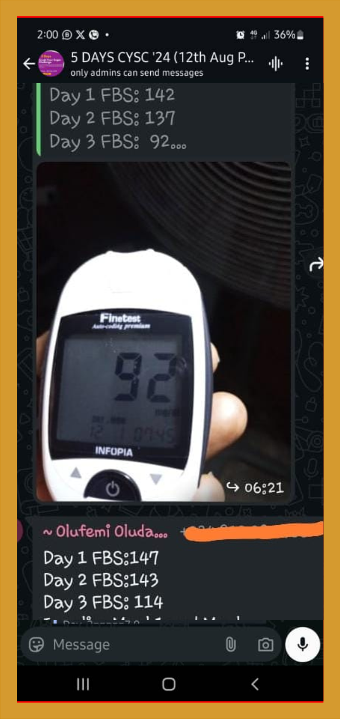 A doctor or health worker's reaction to a patient's improved readings