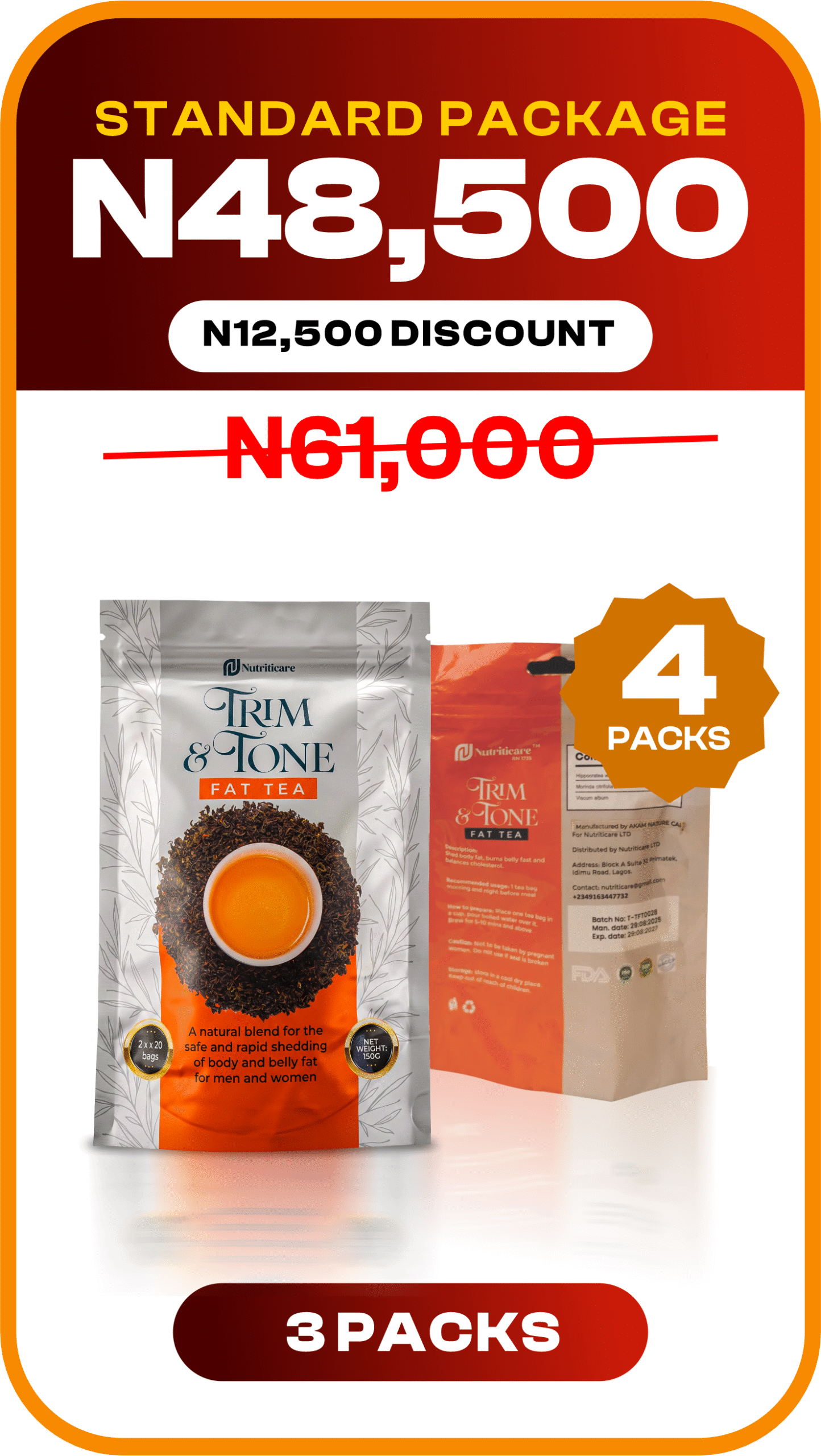 Standard Package — ₦69,500 — 3 Packs + 1 Free